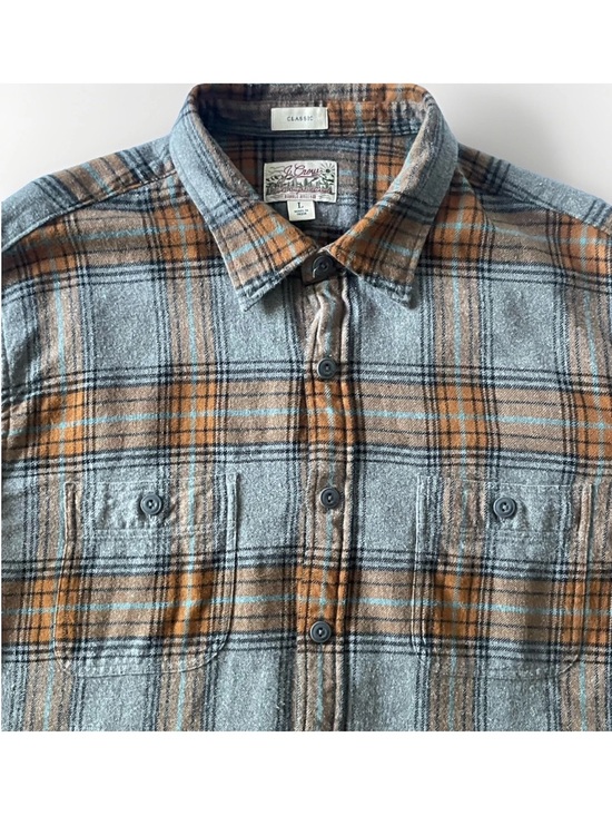 J. Crew Other - J.Crew Men's Large (L) Classic Fit Cotton Gray and Orange Plaid Flannel Shirt